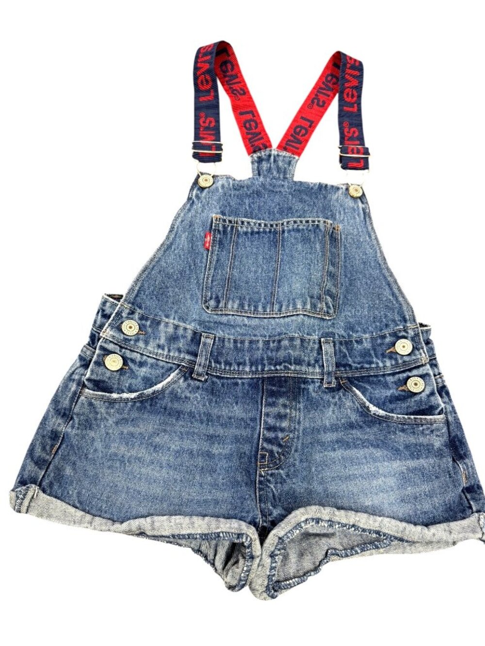 Levi's Denim Shortall's With Logo Suspenders - Size 12 Regular MSRP $50